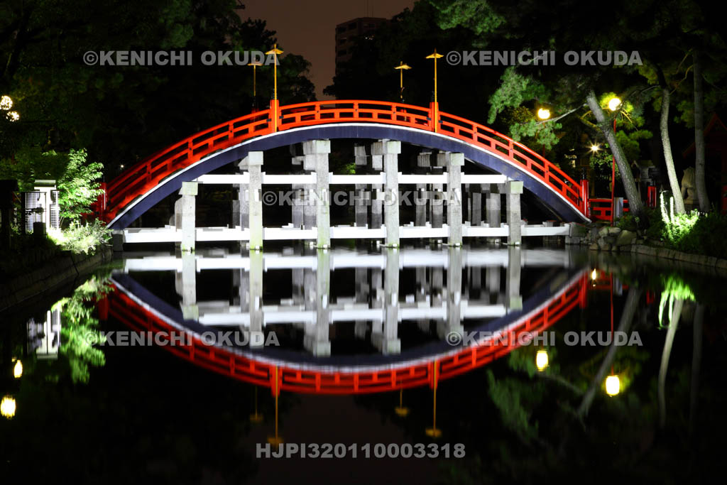 大阪府　夜の住吉大社　太鼓橋（反橋）