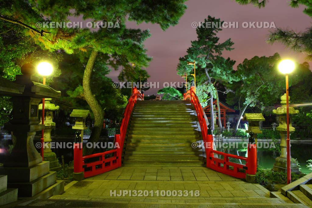 大阪府　夜の住吉大社　太鼓橋（反橋）