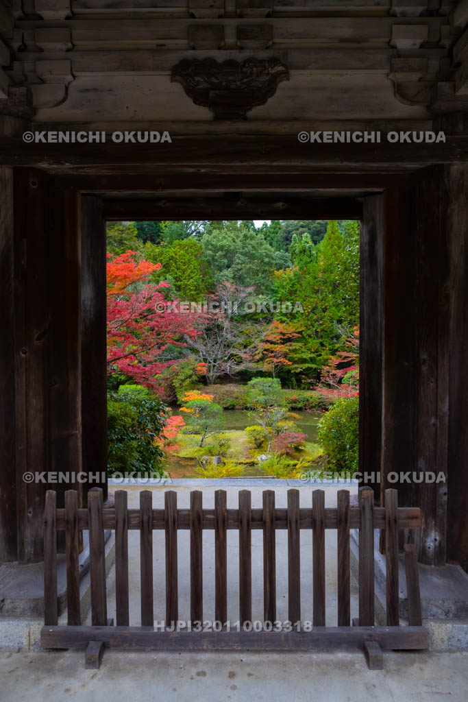 奈良県　円成寺　紅葉の名勝庭園と楼門