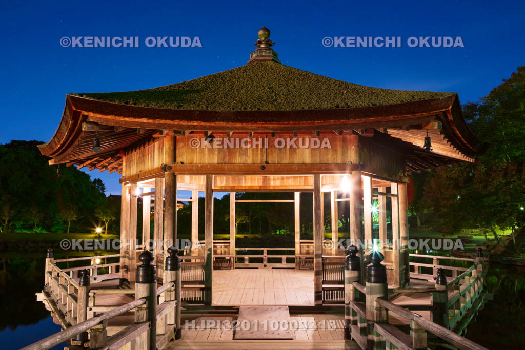 奈良県　ライトアップされた浮見堂