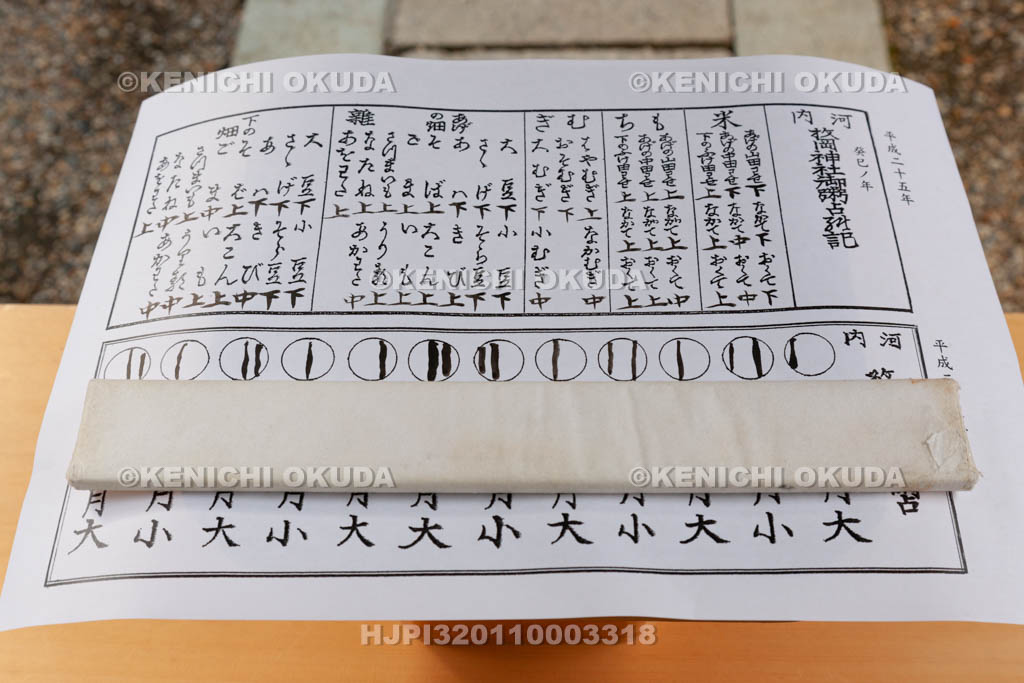 大阪府　枚岡神社　粥占神事　占記