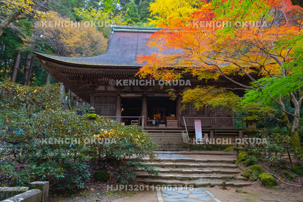 奈良県　紅葉と本堂（灌頂堂）