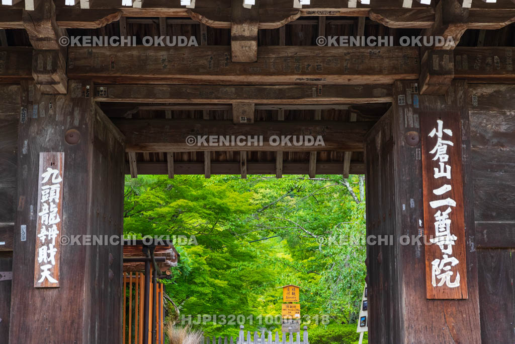 京都府　嵯峨野　二尊院　新緑と総門