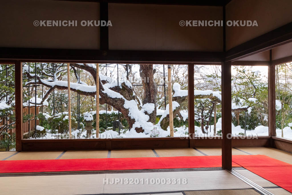 京都府　大原の里　雪の宝泉院　客殿から望む盤桓園（ばんかんえん）