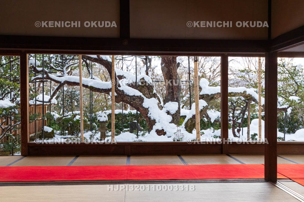京都府　大原の里　雪の宝泉院　客殿から望む盤桓園（ばんかんえん）
