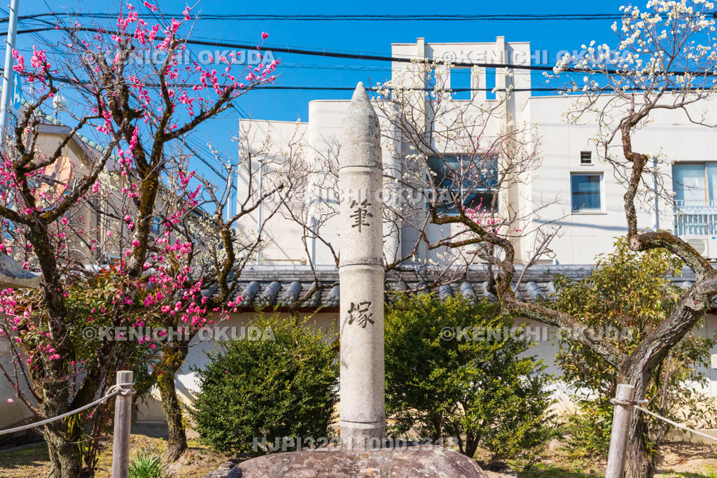 奈良県　菅原天満宮　梅と筆塚