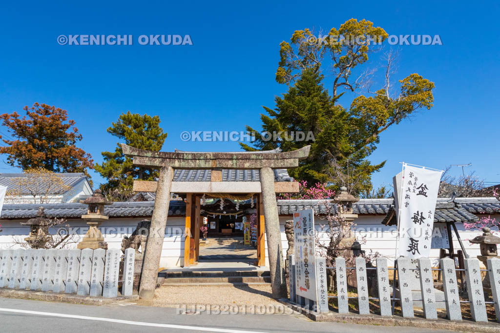 奈良県　菅原天満宮　梅と表門