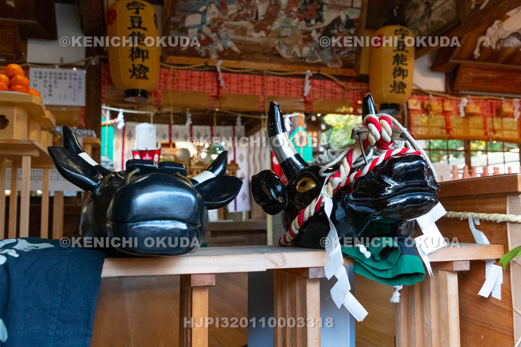 奈良県　調田坐一事尼古神社　おんだ祭　牛面