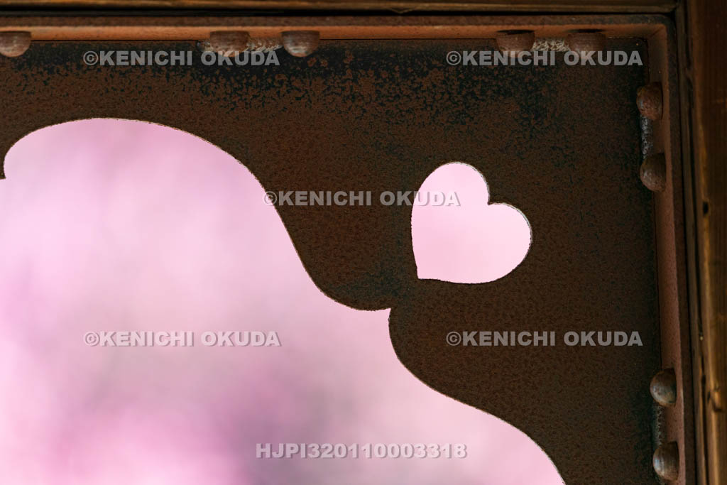 京都府　興正寺　手水舎　梅と飾り金具の猪目（ハート）