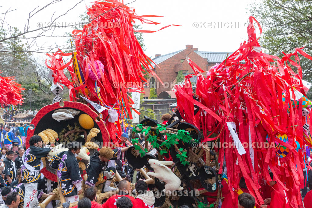 滋賀県　日牟禮八幡宮　左義長祭　左義長同士のぶつけ合い（ケンカ）