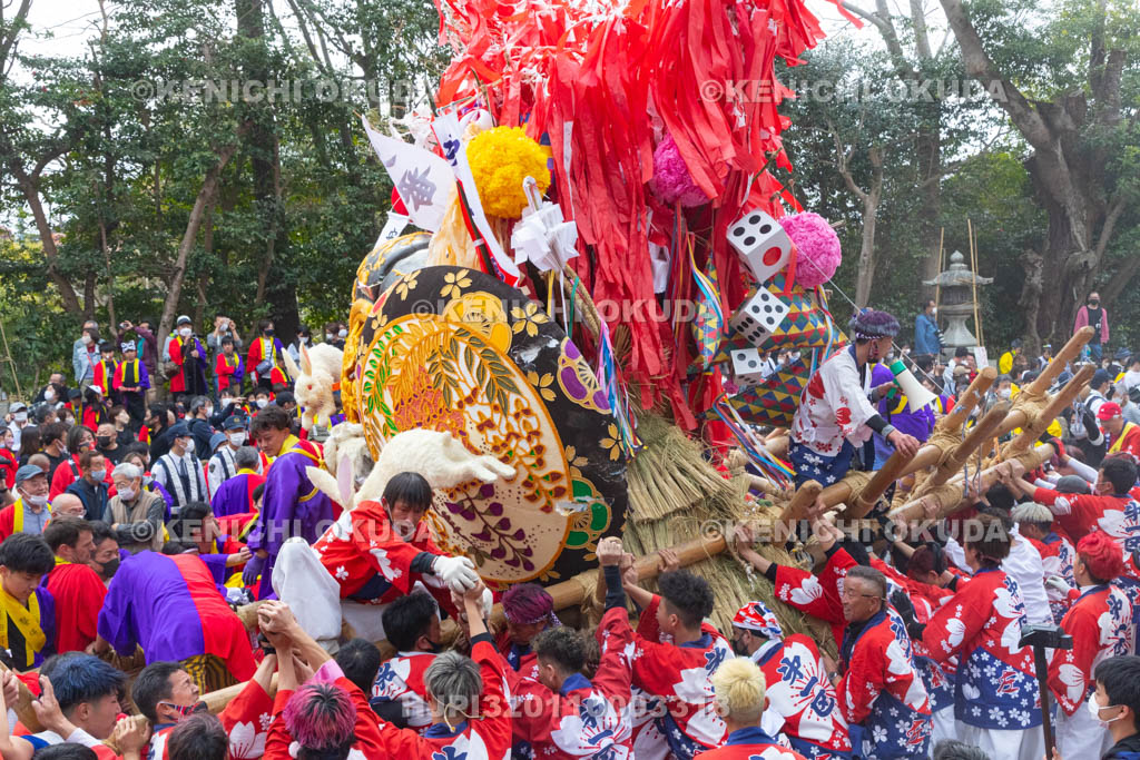 滋賀県　日牟禮八幡宮　左義長祭　左義長同士のぶつけ合い（ケンカ）