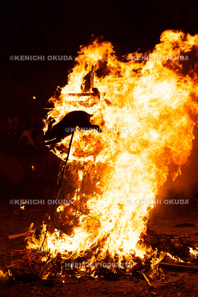 滋賀県　日牟禮八幡宮　左義長祭　左義長奉火