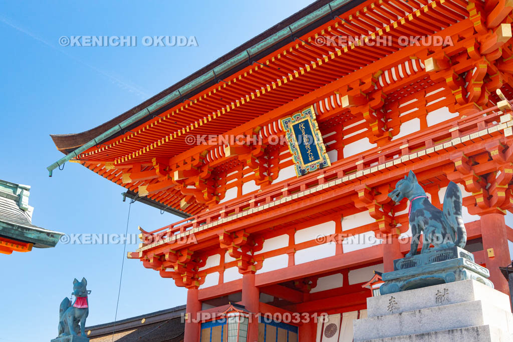 京都府　伏見稲荷大社　狛狐と楼門（重文）