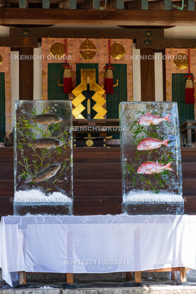 奈良県　氷室神社　献氷祭　神前の氷柱