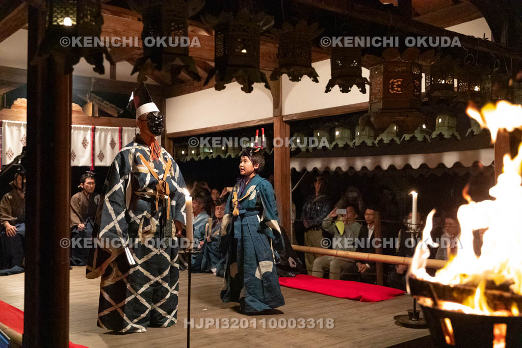 奈良県　奈良豆比古神社　翁舞　三番叟舞　問答