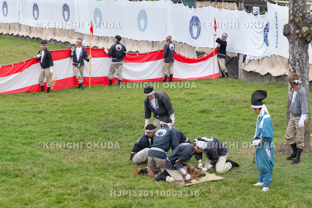 奈良県　春日大社鹿苑　鹿の角きり　取りおさえ
