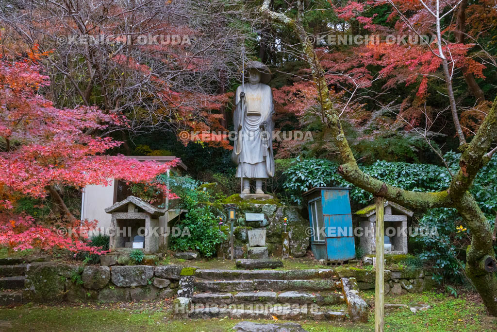 奈良県　紅葉の長岳寺　弘法大師像
