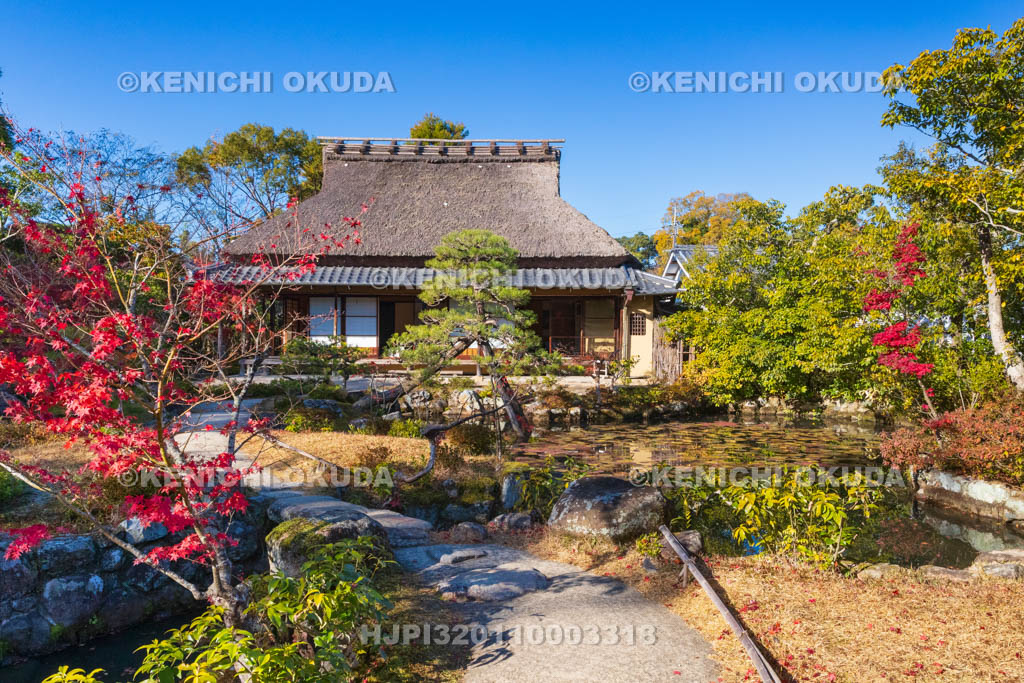 奈良県　紅葉の依水園　前園から望む三秀亭