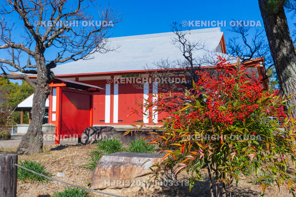 奈良県　薬師寺　南天と聚寶館