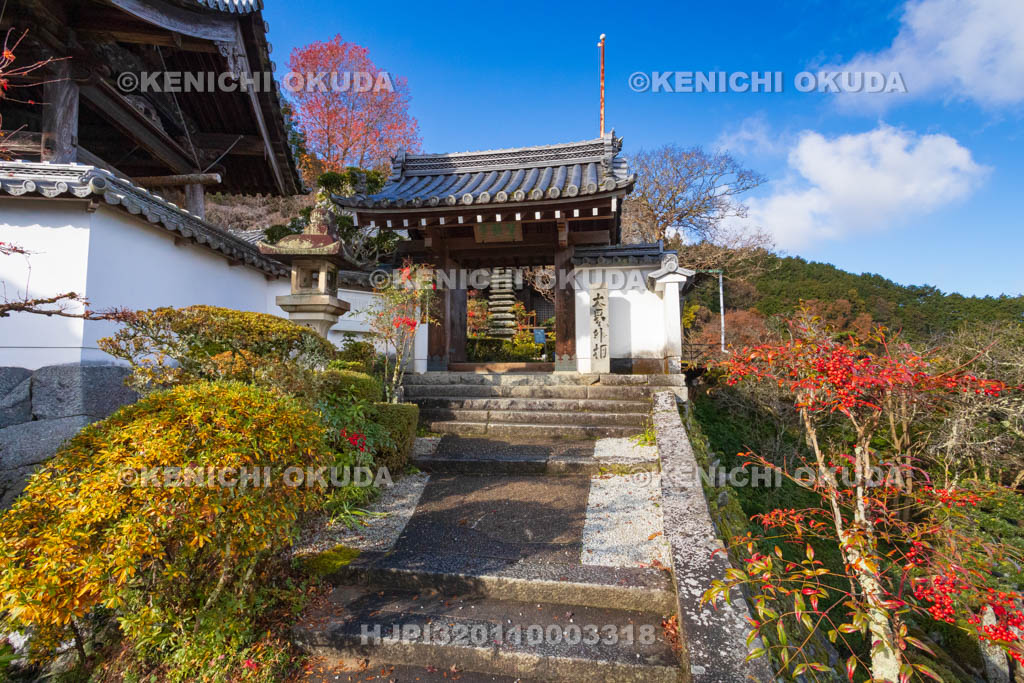 奈良県　秋の聖林寺　山門