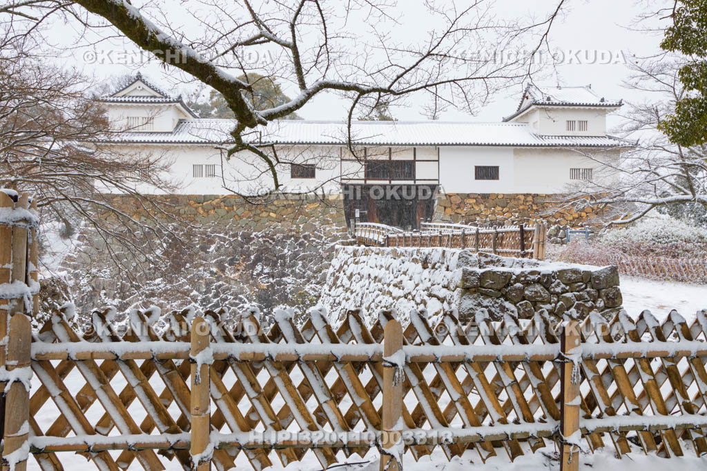 滋賀県　雪の彦根城　天秤櫓（重文）