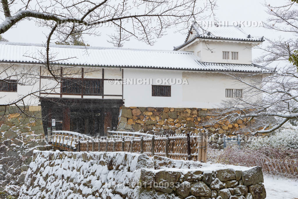 滋賀県　雪の彦根城　天秤櫓（重文）