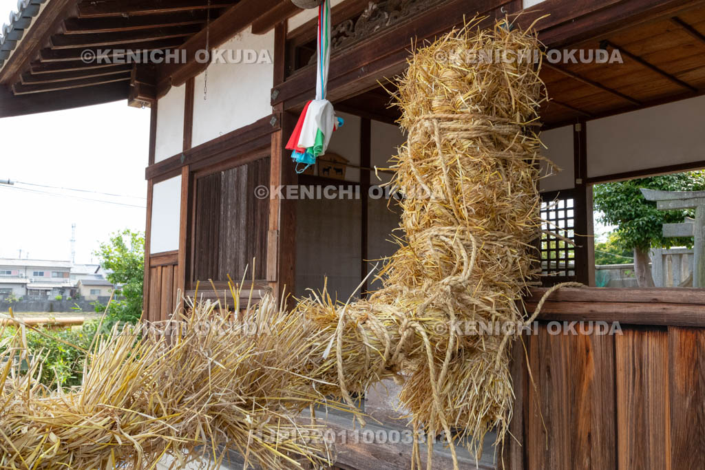 奈良県　今里の蛇巻き　蛇頭と社殿