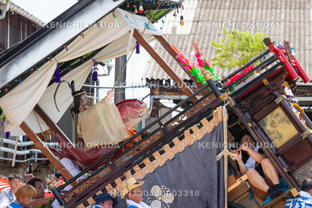 和歌山県　田辺祭（宵宮）　御旅所　笠鉾（江川町・恵美須）
