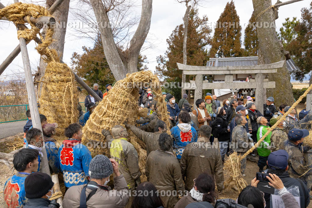 奈良県　江包・大西の御綱　素戔嗚神社　雄綱と雌綱の結合（入船式）