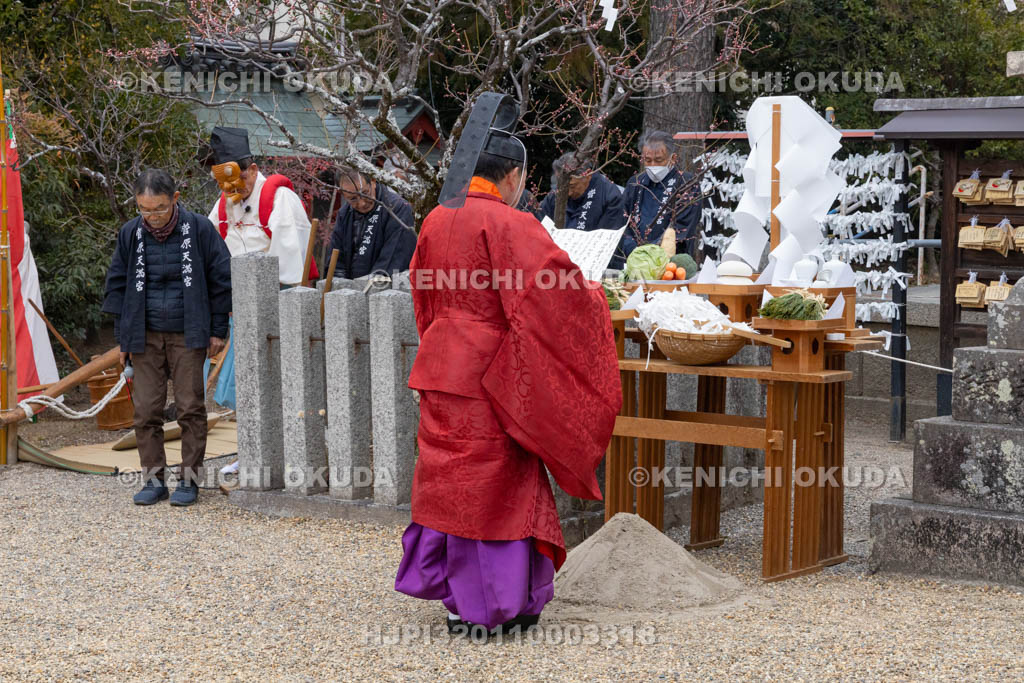 奈良県　菅原天満宮　おんだ祭　祝詞奏上