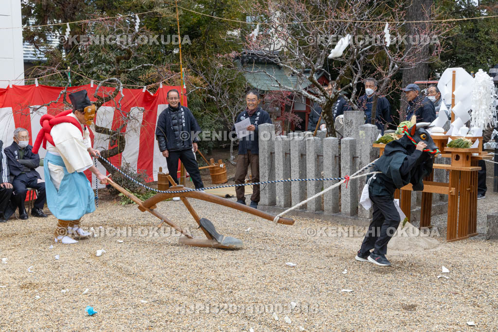 奈良県　菅原天満宮　おんだ祭　田起こし