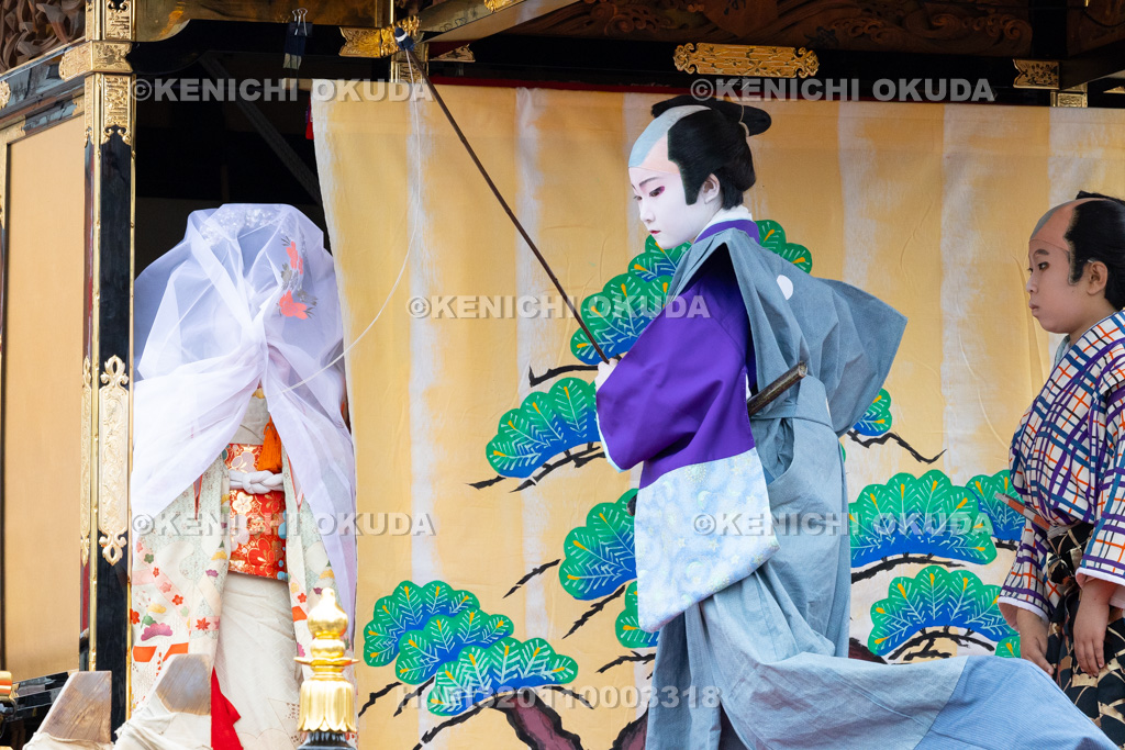 富山県　出町子供歌舞伎曳山祭　南町天満宮前　戎詣恋釣針「釣女」