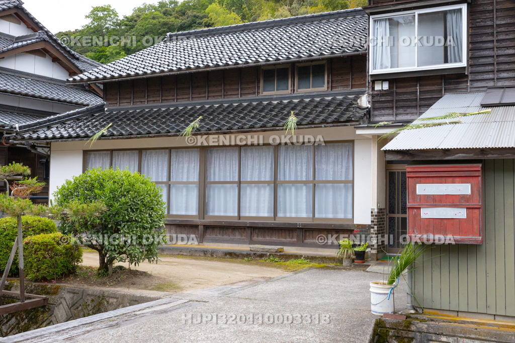 兵庫県　但馬久谷の菖蒲綱引き　屋根に上げられた菖蒲・よもぎ・すすき
